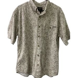 Woolrich Men Button Down Large Tan Marlin Print